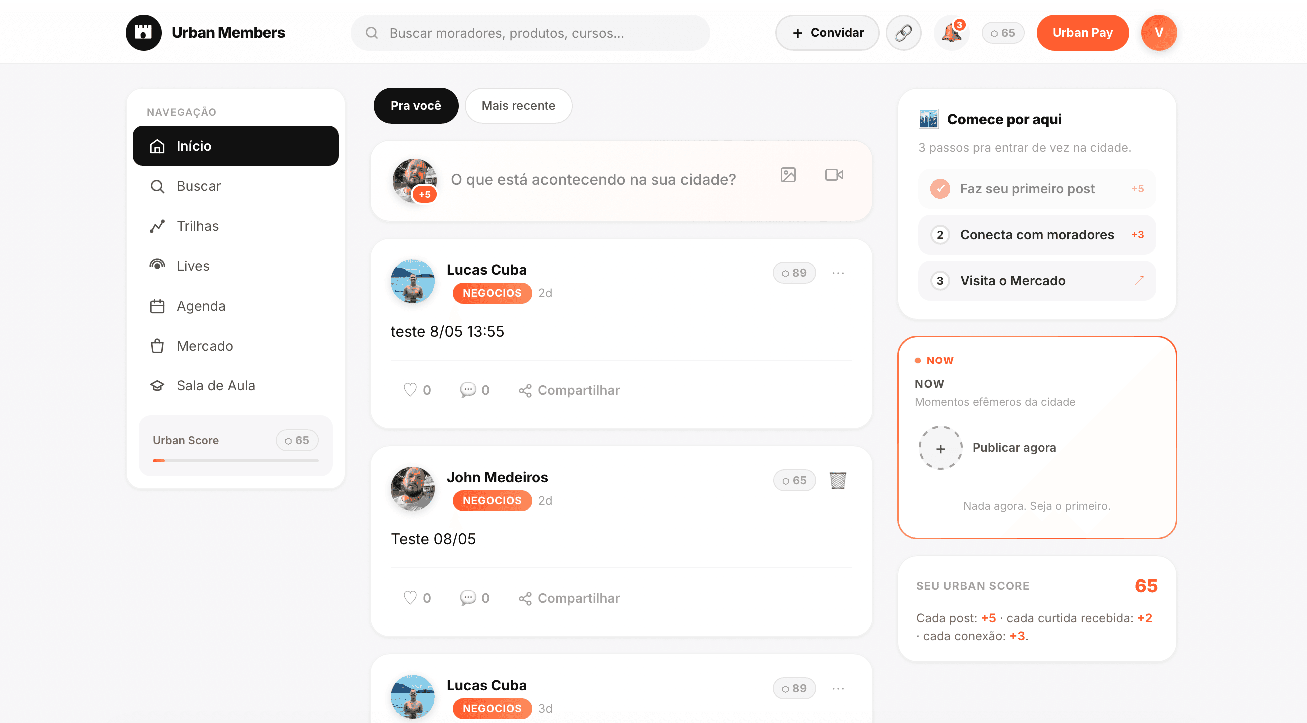 Feed Social Urban Members — comunidade de criadores