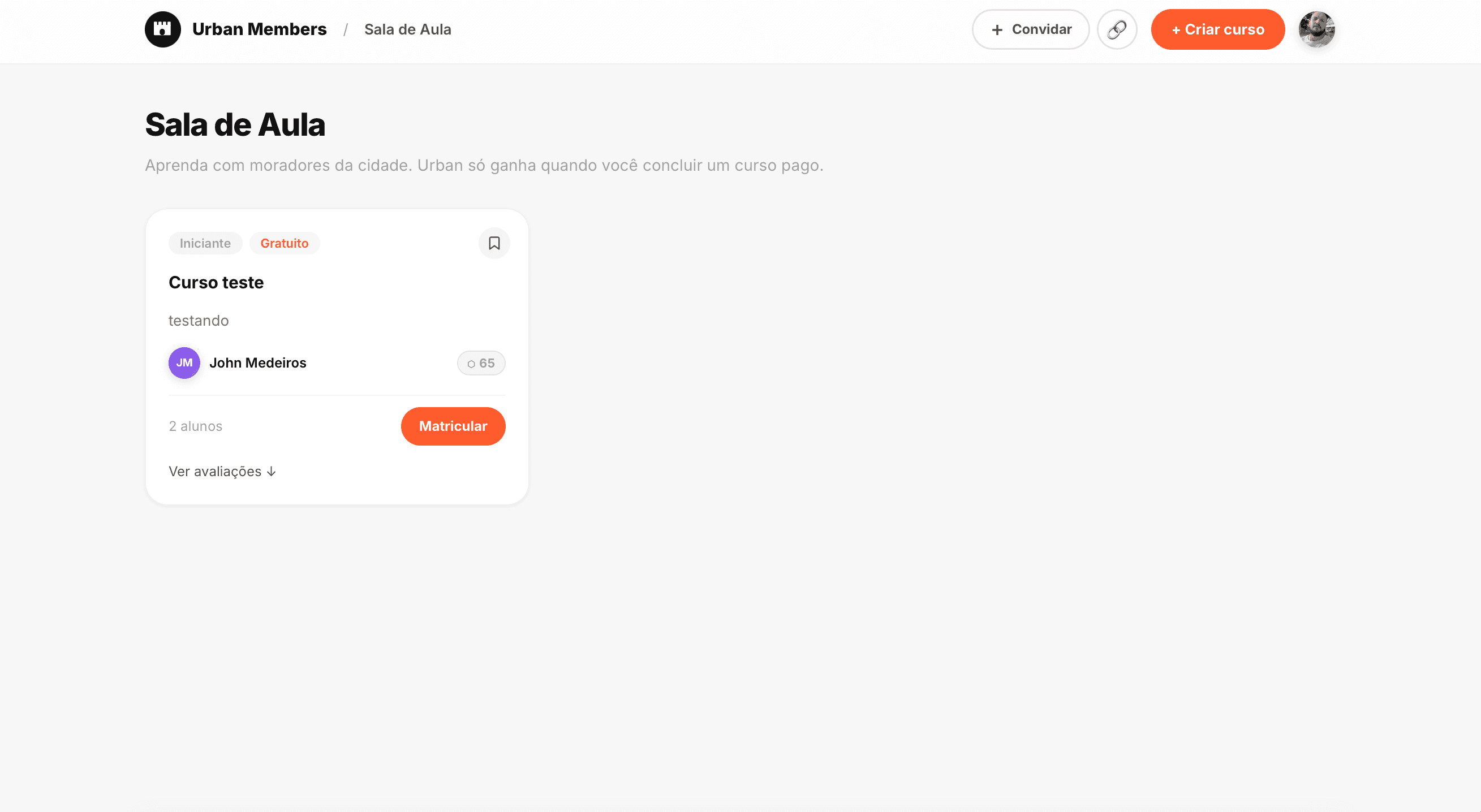 Sala de Aula Urban Members — cursos online com certificado