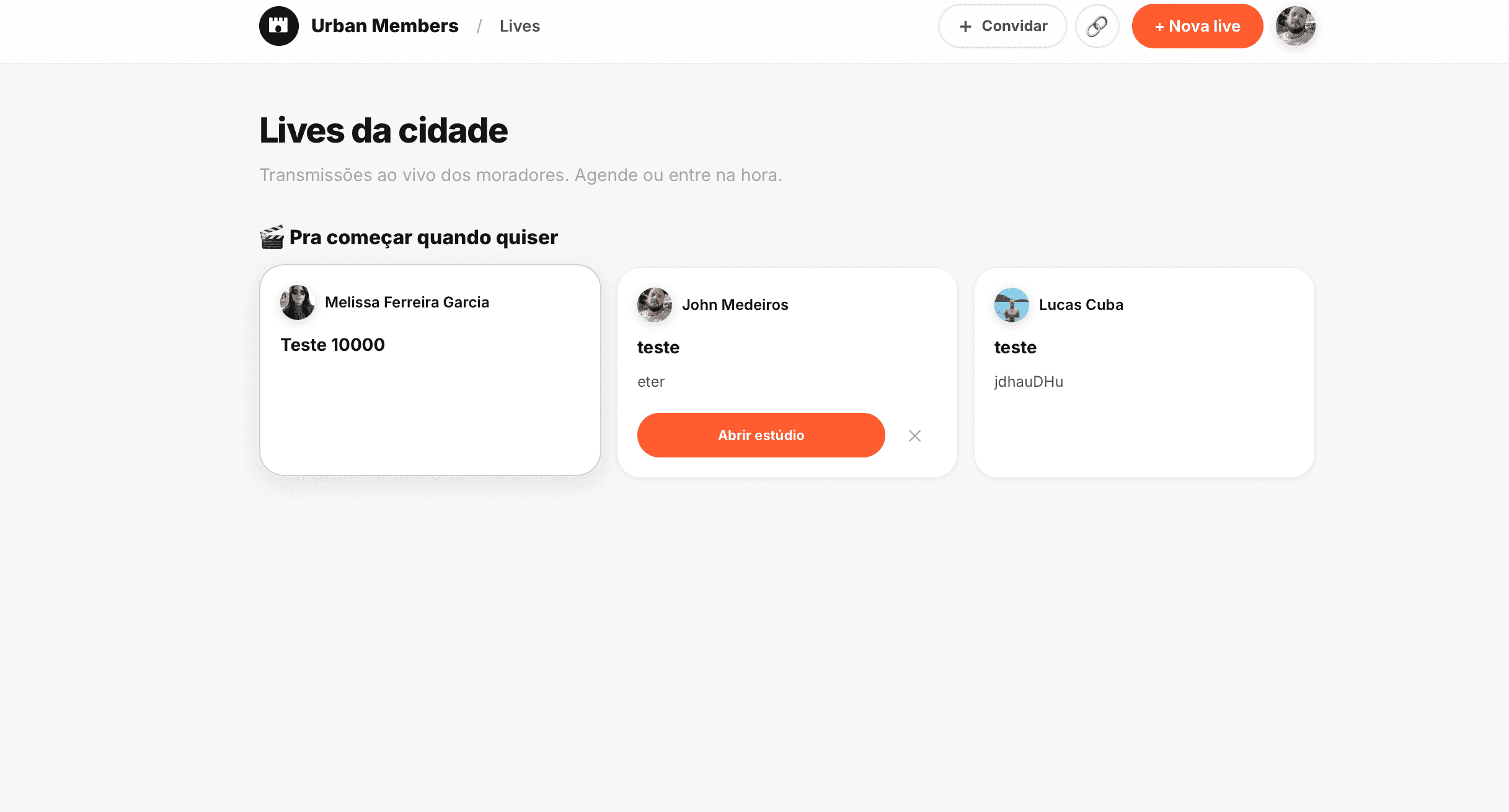 Lives Urban Members — transmissões ao vivo com monetização